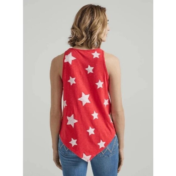 Wrangler Retro Women's LG Sleeveless Pointed Hem Star Graphic Tank Top Red - Picture 2 of 4